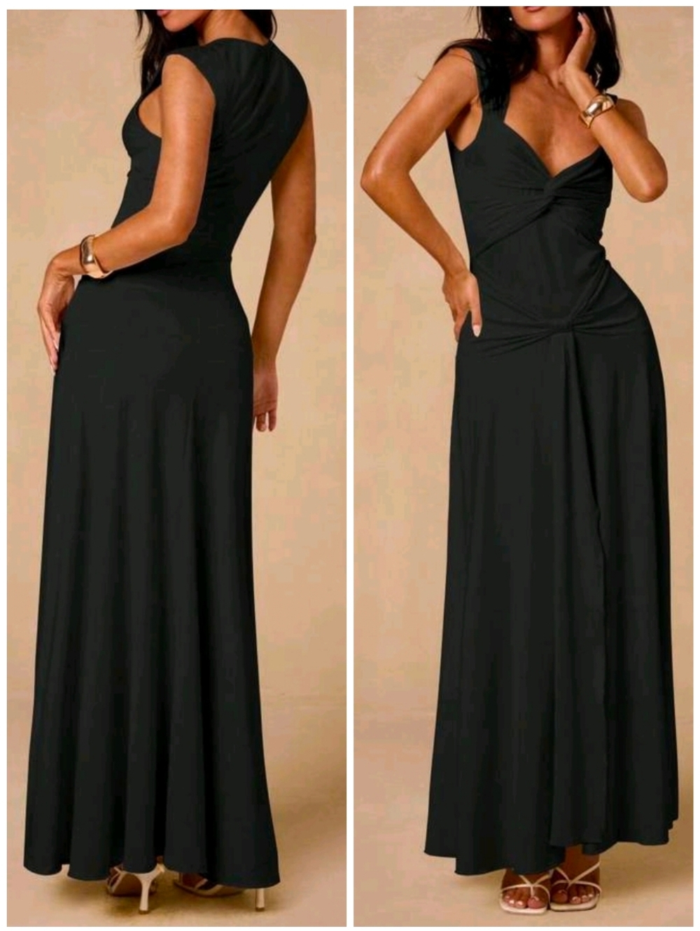 New Flirty Twist Wrap Knit Maxi Dress Black